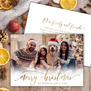 Elegant Script Gold Script Single Photo Christmas Holiday Card