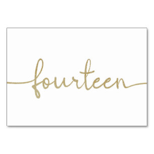 Elegant Script Gold Wedding 14/Fourteen Table Number