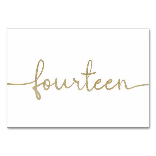 Elegant Script Gold Wedding 14/Fourteen Table Number (Front)