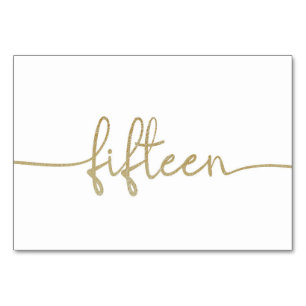 Elegant Script Gold Wedding 15/Fifteen Table Number