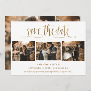 Elegant Script Gold Wedding 4 Photo Save The Date