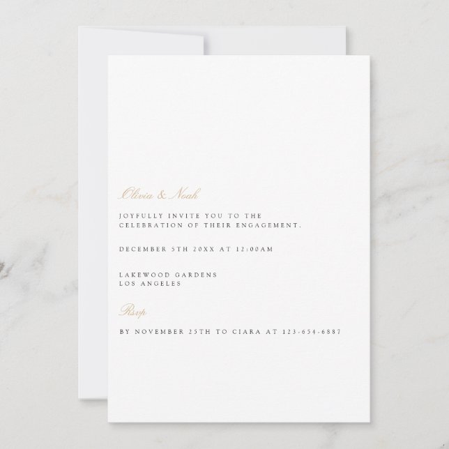 Elegant Script Gold & White Engagement Invitation (Front)