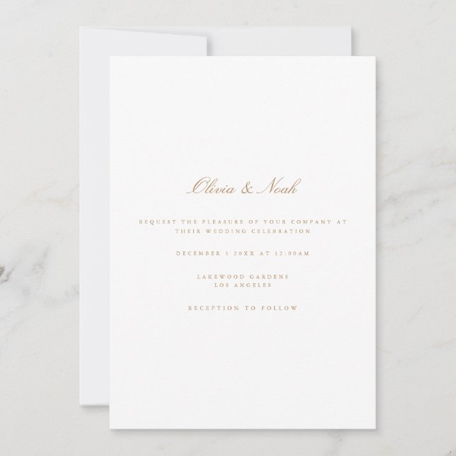 Elegant Script Gold White Wedding Invitation Card (Front)