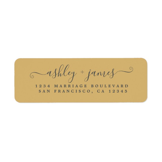 Elegant Script Gold Yellow Wedding Return Address (Front)