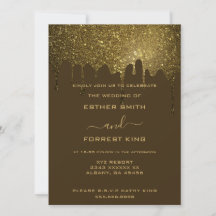 Elegant Script Golden Glitter Sparkle Wedding
