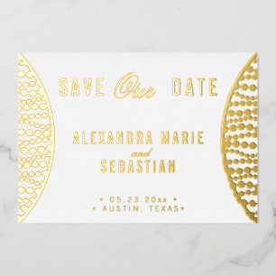 Elegant Script Golden Pearls Save the Date Gold
