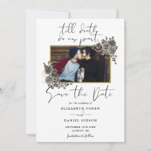 Elegant Script Gothic Floral Photo Wedding Save The Date