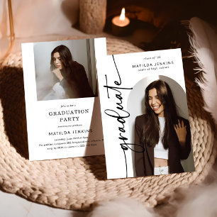 Elegant Script Grad Arch Photo Collage Graduation Invitation