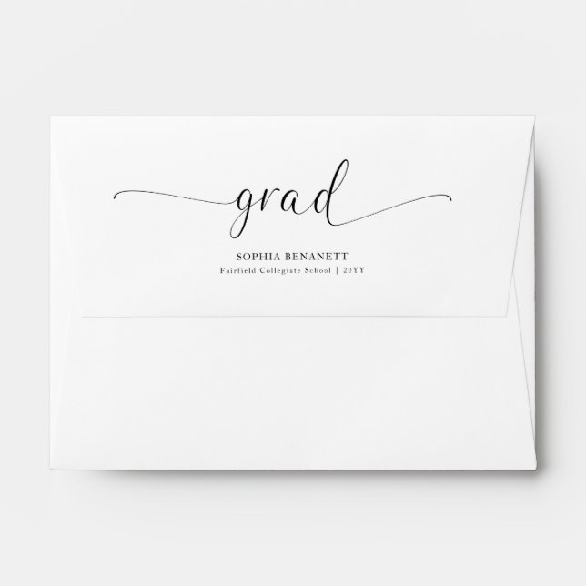 Elegant Script Grad Black and White Graduation Envelope (Back (Top Flap))