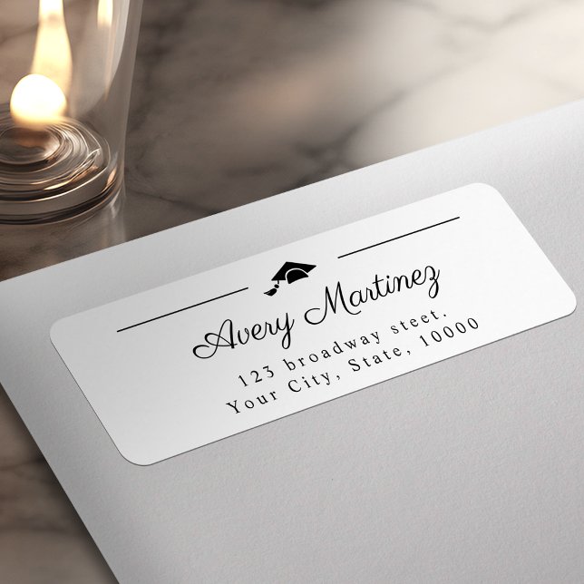 Elegant Script Grad cap return Address  (Elegant Script Grad cap return Address Label)