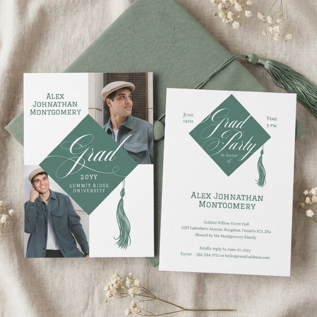 Elegant Script Grad Cap Tassel Graduation Photo Invitation (Elegant Script Grad Cap Tassel Graduation Photo Invitation)