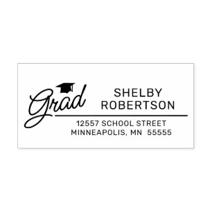 Elegant Script Grad Graduate Return Address Rubber Stamp