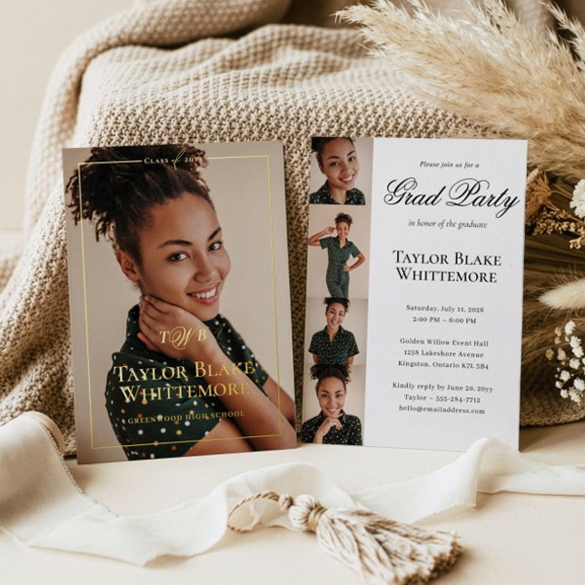 Elegant Script Grad Photo Collage Graduation Party (Elegant Script Grad Photo Collage Graduation Party Foil Invitation)