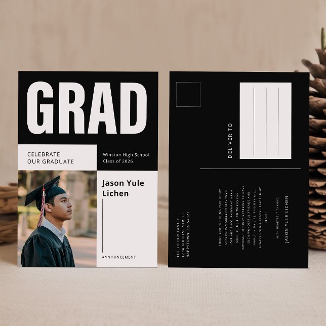 Elegant Script Grad Photo Graduation Thank You Postcard (Creator Uploaded)