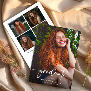 Elegant Script Graduate 5 Photo Collage Graduation Announcement