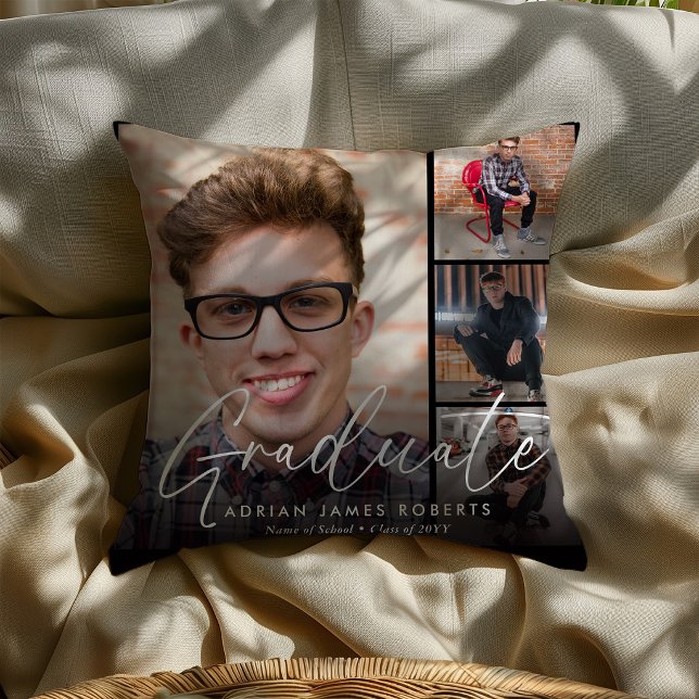 Elegant Script Graduate 5 Photograph Keepsake Cushion (Creator Uploaded)