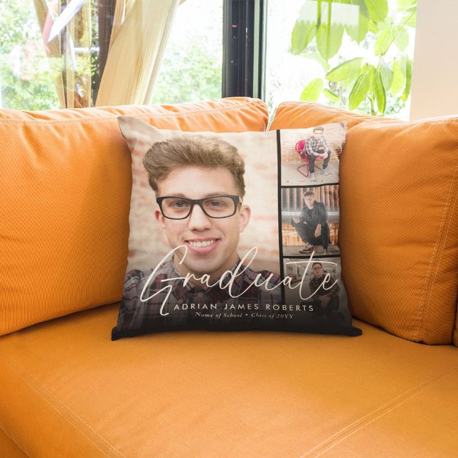 Elegant Script Graduate 5 Photograph Keepsake Cushion (Creator Uploaded)