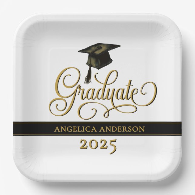Elegant Script Graduate Paper Plate (Front)
