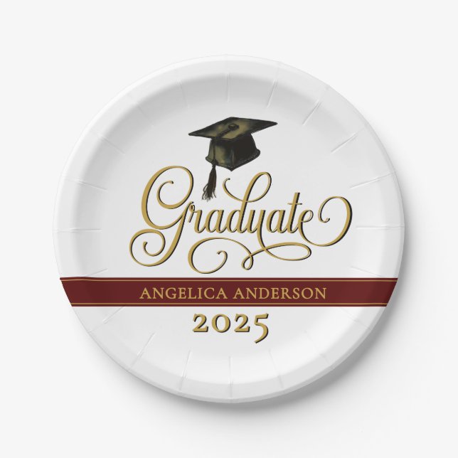 Elegant Script Graduate Paper Plate (Front)