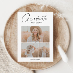 Elegant Script Graduate Photo Collage Graduation Invitation