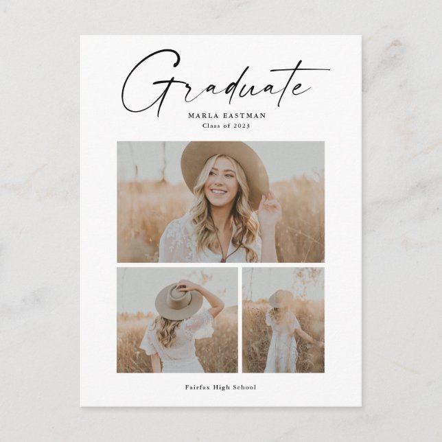 Elegant Script Graduate Photo Collage Graduation Invitation Postcard (Front)