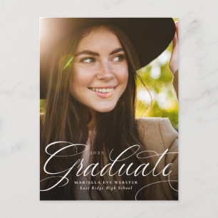 Elegant script graduate vertical graduation invitation postcard