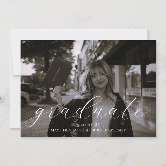 Elegant Script Graduation Announcement Card (Front)