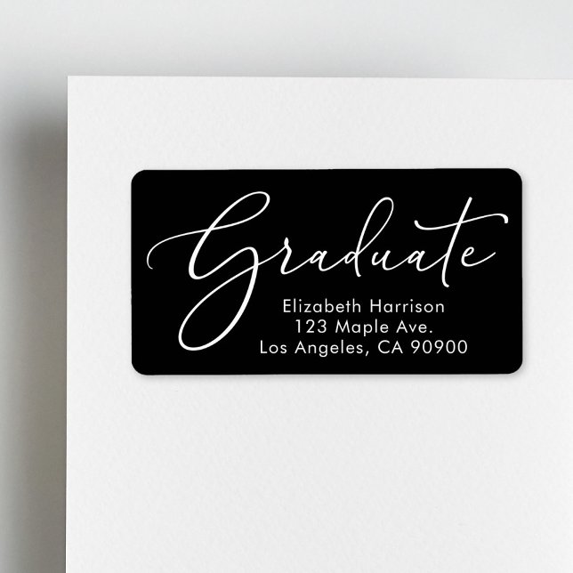 Elegant Script Graduation Black Return Address Label (Creator Uploaded)