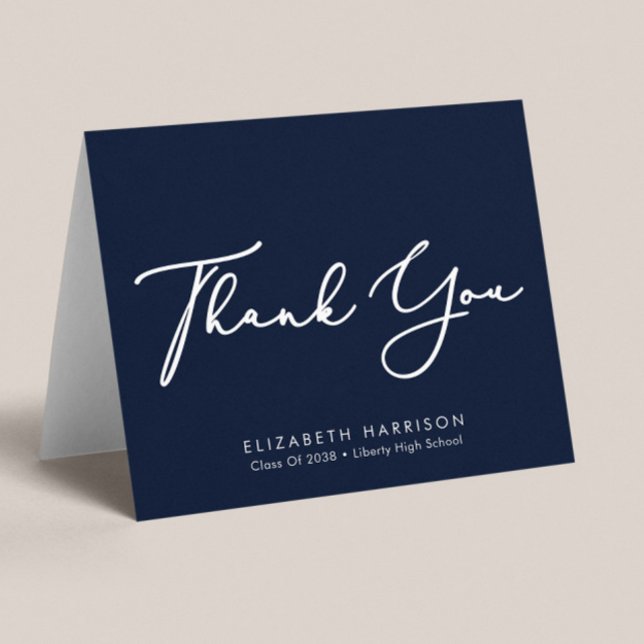 Elegant Script Graduation Blue Thank You Card (Creator Uploaded)