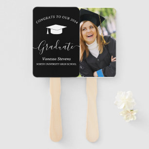 Elegant Script Graduation Congrats Modern Black Hand Fan