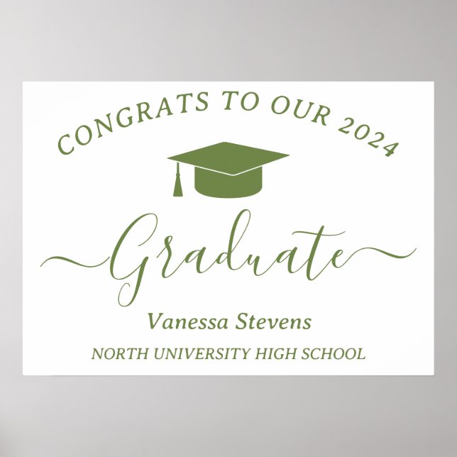 Elegant Script Graduation Congrats Modern White Poster (Front)