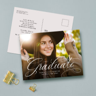 Elegant script graduation invitation postcard