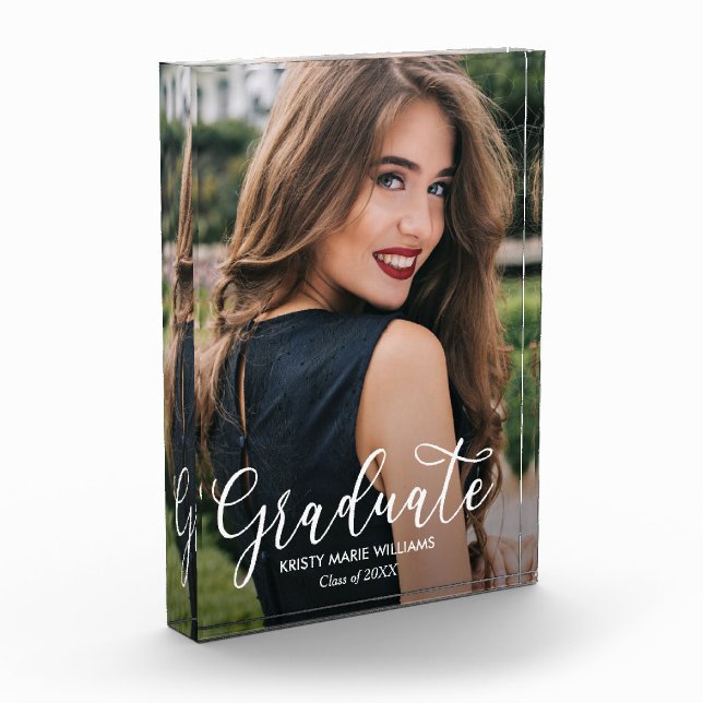 Elegant Script Graduation Modern Photo Block (Left)