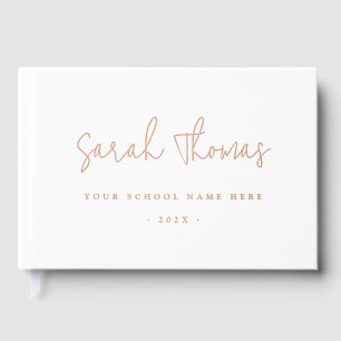 Elegant script graduation name school white guest book