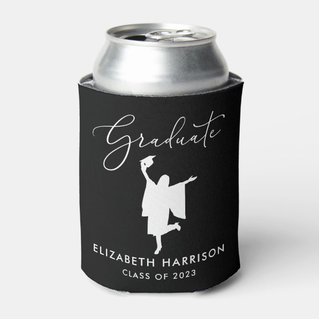 Elegant Script Graduation Party Black Can Cooler (Can Front)