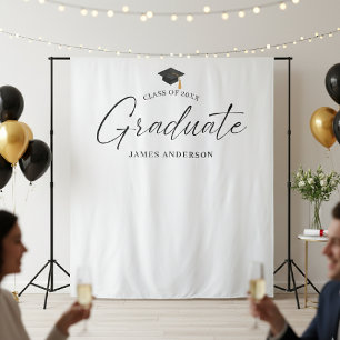 Elegant Script Graduation Party Photo Backdrop Tapestry