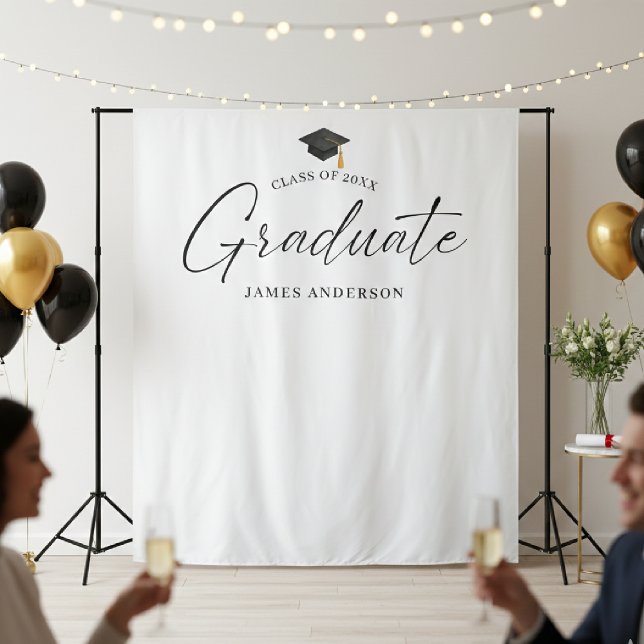 Elegant Script Graduation Party Photo Backdrop Tapestry (Creator Uploaded)