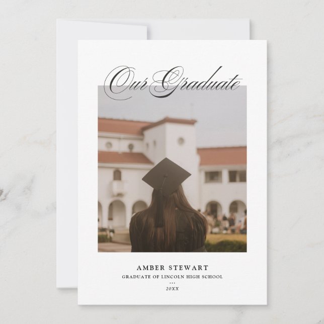 Elegant Script Graduation Photo Card | Annoucement (Front)