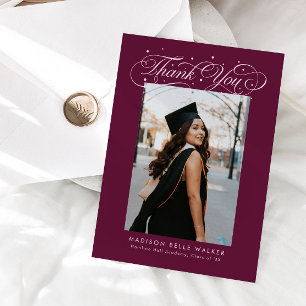 Elegant Script Graduation Photo Cranberry Thank You Card
