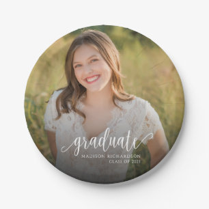 Elegant Script Graduation Photo Paper Plate