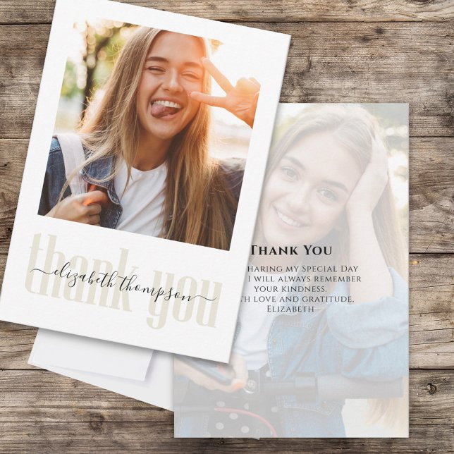 Elegant Script Graduation Photo Thank You Card (Creator Uploaded)