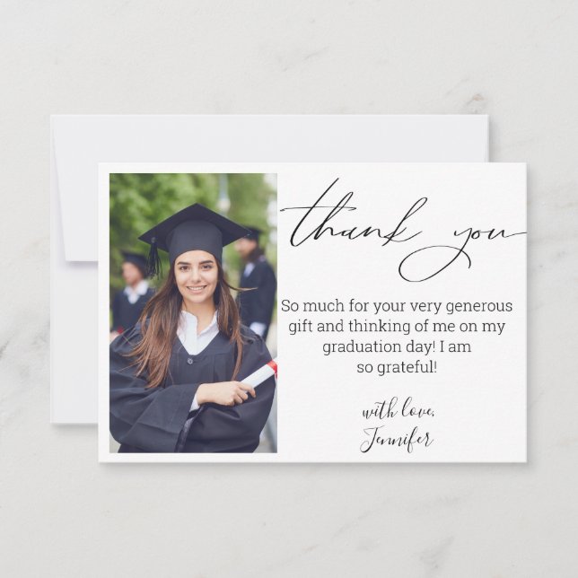 elegant script graduation photo  thank you card (Front)