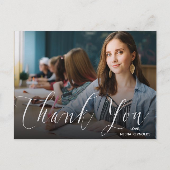 Elegant Script Graduation Photo Thank you Postcard (Front)