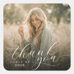 Elegant Script Graduation Photo Thank You Square Sticker