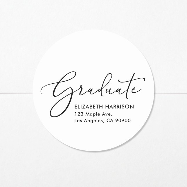 Elegant Script Graduation Return Address Classic Round Sticker (Creator Uploaded)