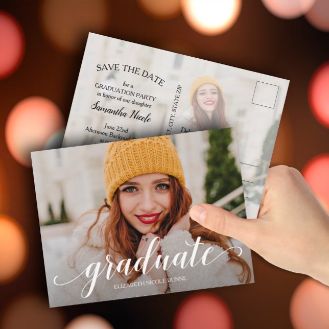 Elegant Script Graduation SAVE THE DATE Postcard (Creator Uploaded)
