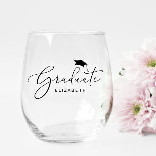 Elegant Script Graduation Stemless Wine Glass