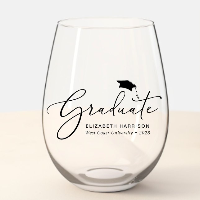Elegant Script Graduation Stemless Wine Glass (Creator Uploaded)