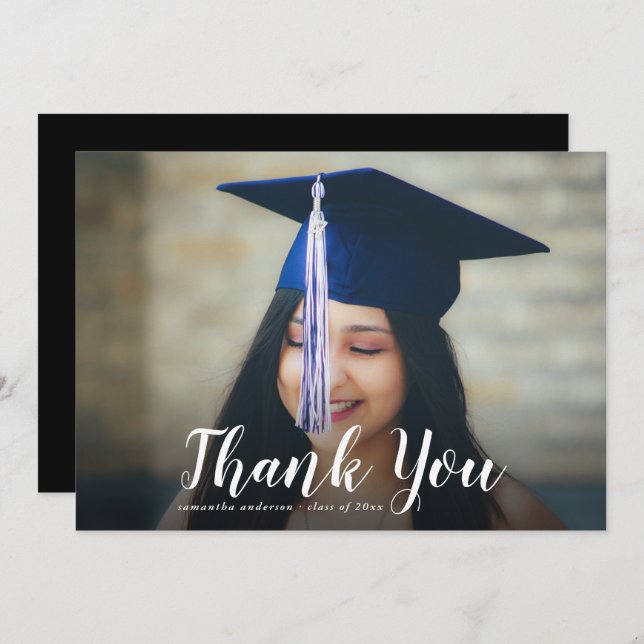 Elegant Script Graduation Thank You Card (Front/Back)