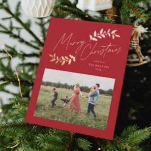 Elegant Script Grand Format Red Gold Christmas Holiday Card